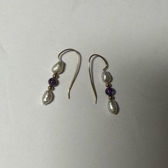 Amethyst Pearl Gold Necklace & Earring Set Vintage 70’s - Picture 5 of 5